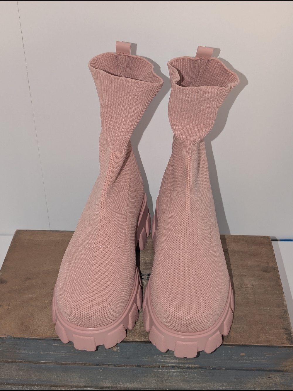 Berness Pink Knit Sock Boots for Women - Stretch Ankle Chelsea Style